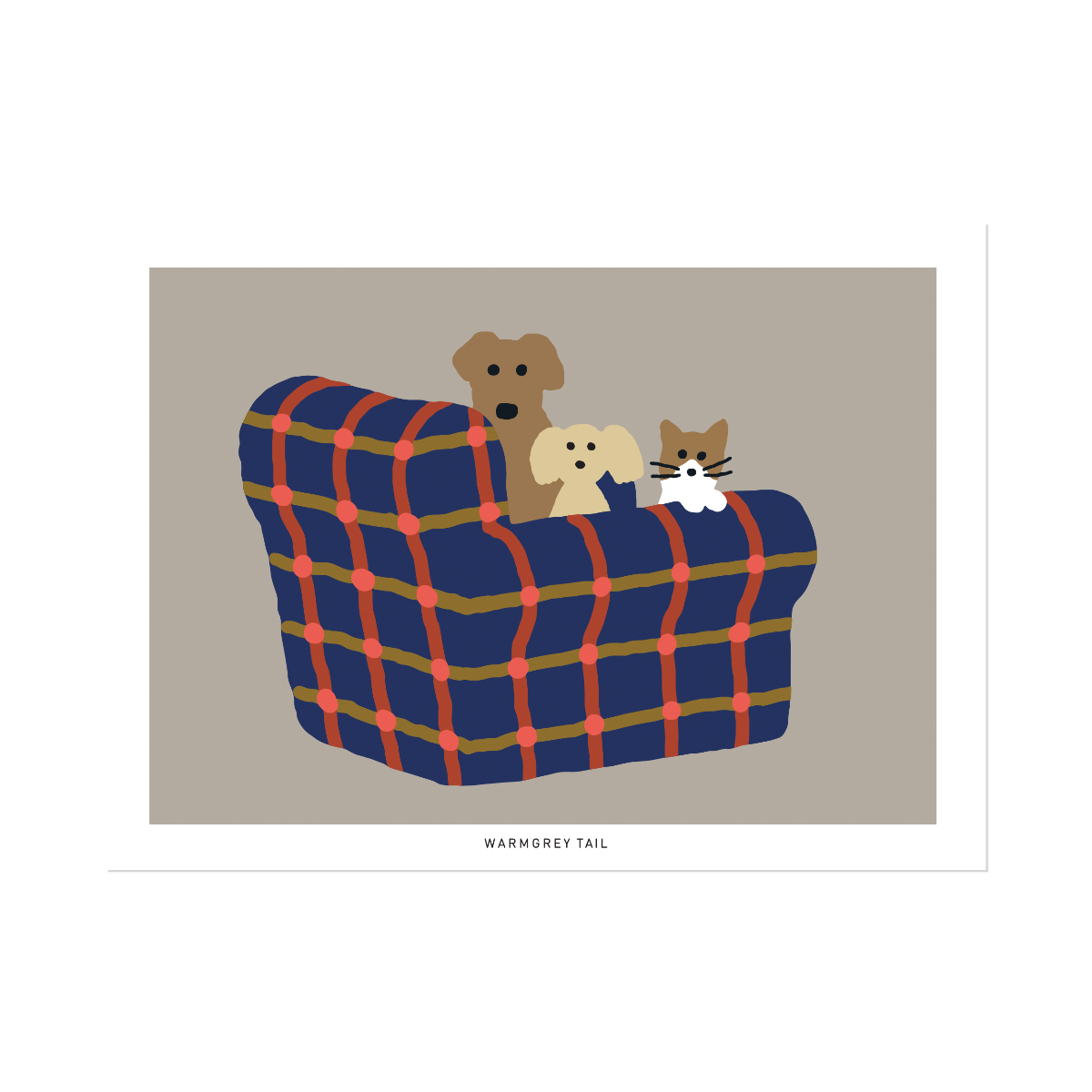ARMCHAIR DOGS & CAT - NAVY POSTCARD