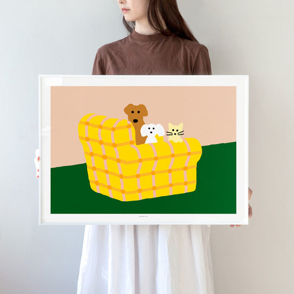 ARMCHAIR DOGS & CAT POSTER