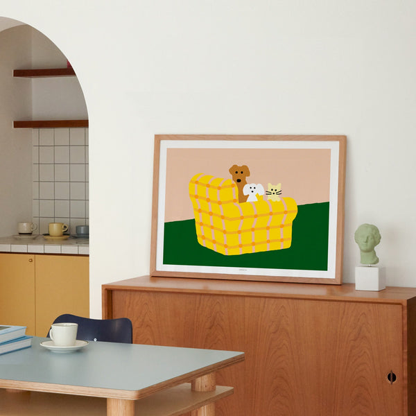 ARMCHAIR DOGS & CAT POSTER