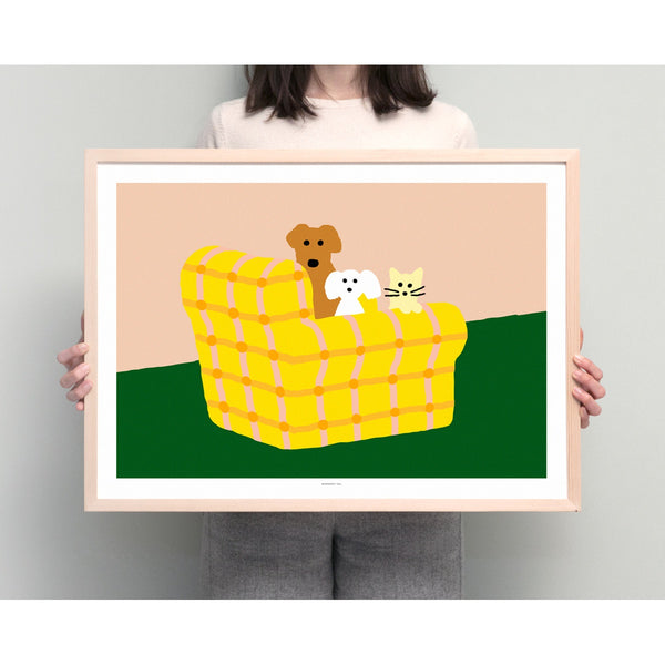 ARMCHAIR DOGS & CAT POSTER