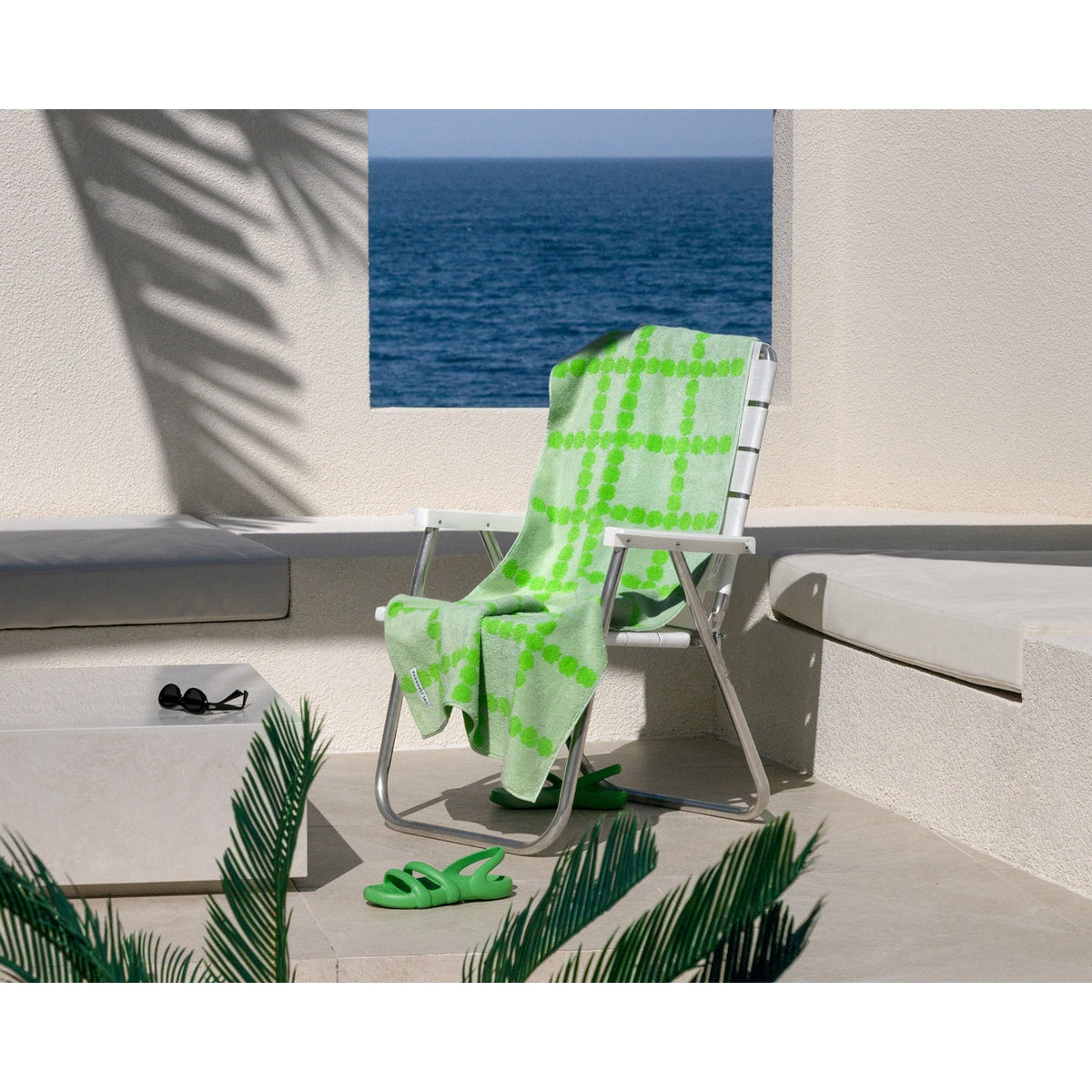 BLOSSOM CHECK BIG TOWEL - GREEN