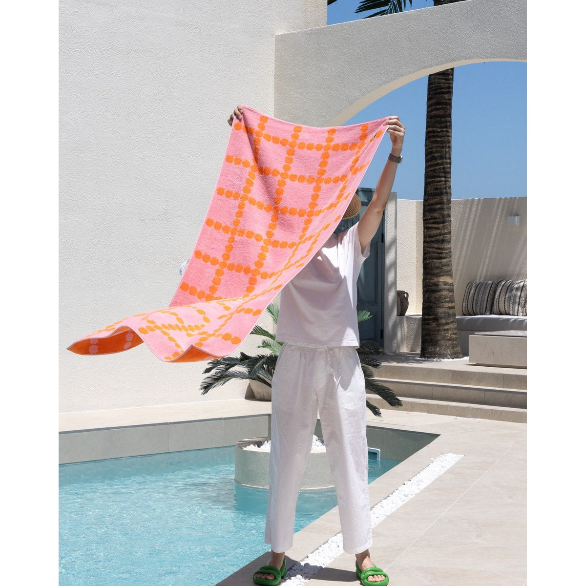 BLOSSOM CHECK BIG TOWEL - PINK