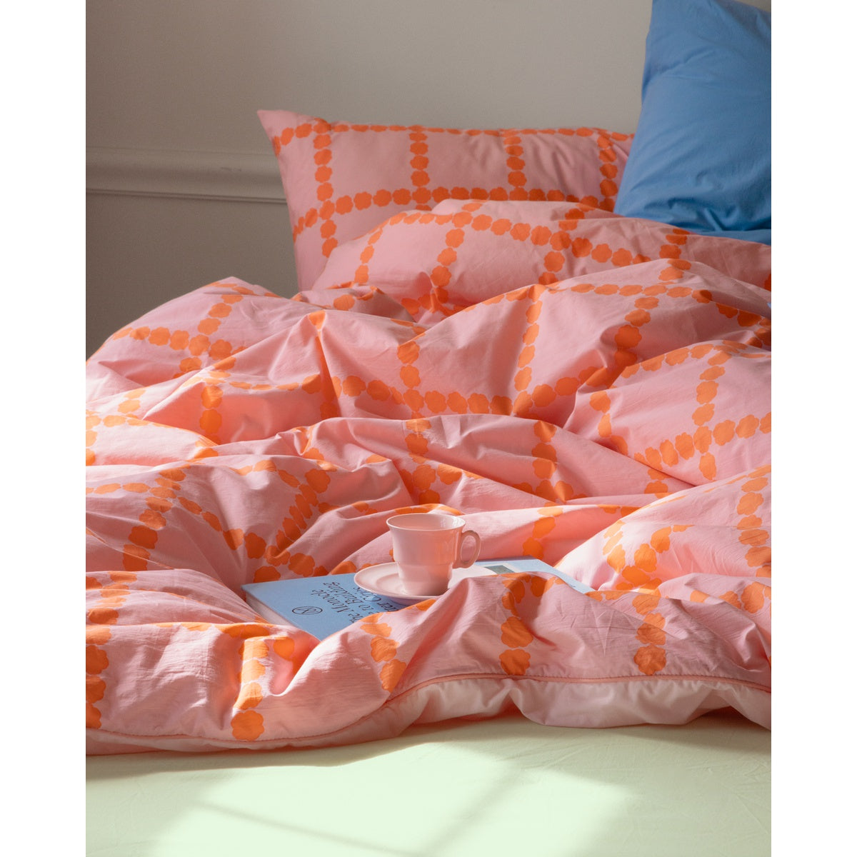 BLOSSOM CHECK CORAL DUVET COVER
