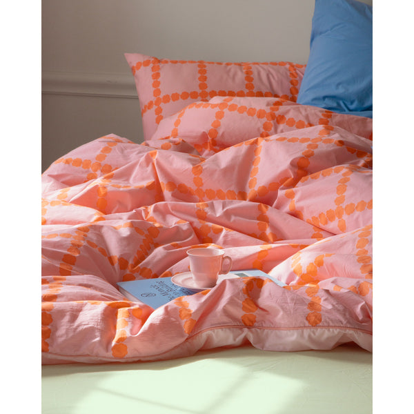 BLOSSOM CHECK CORAL DUVET COVER