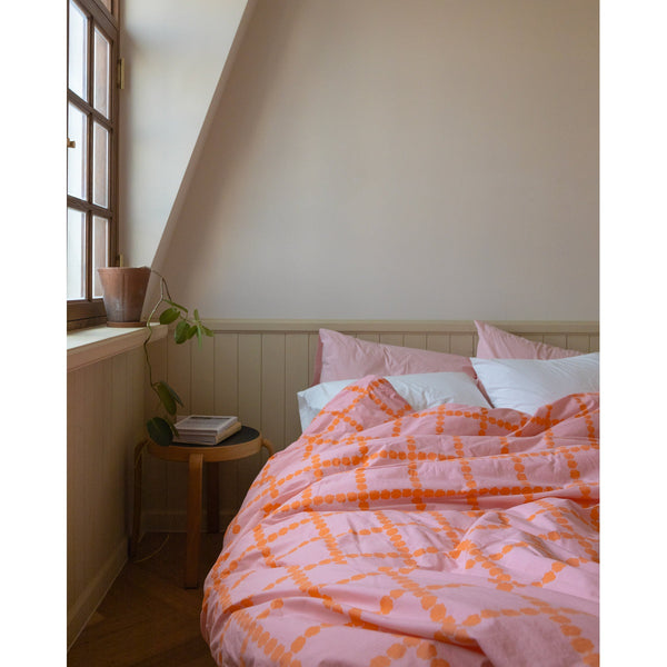 BLOSSOM CHECK CORAL DUVET COVER
