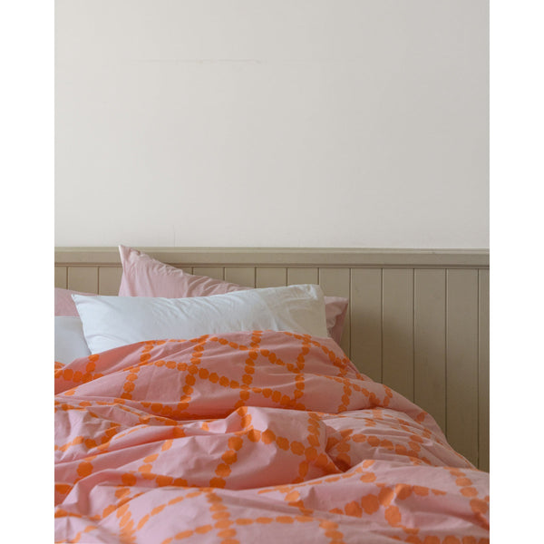 BLOSSOM CHECK CORAL DUVET COVER