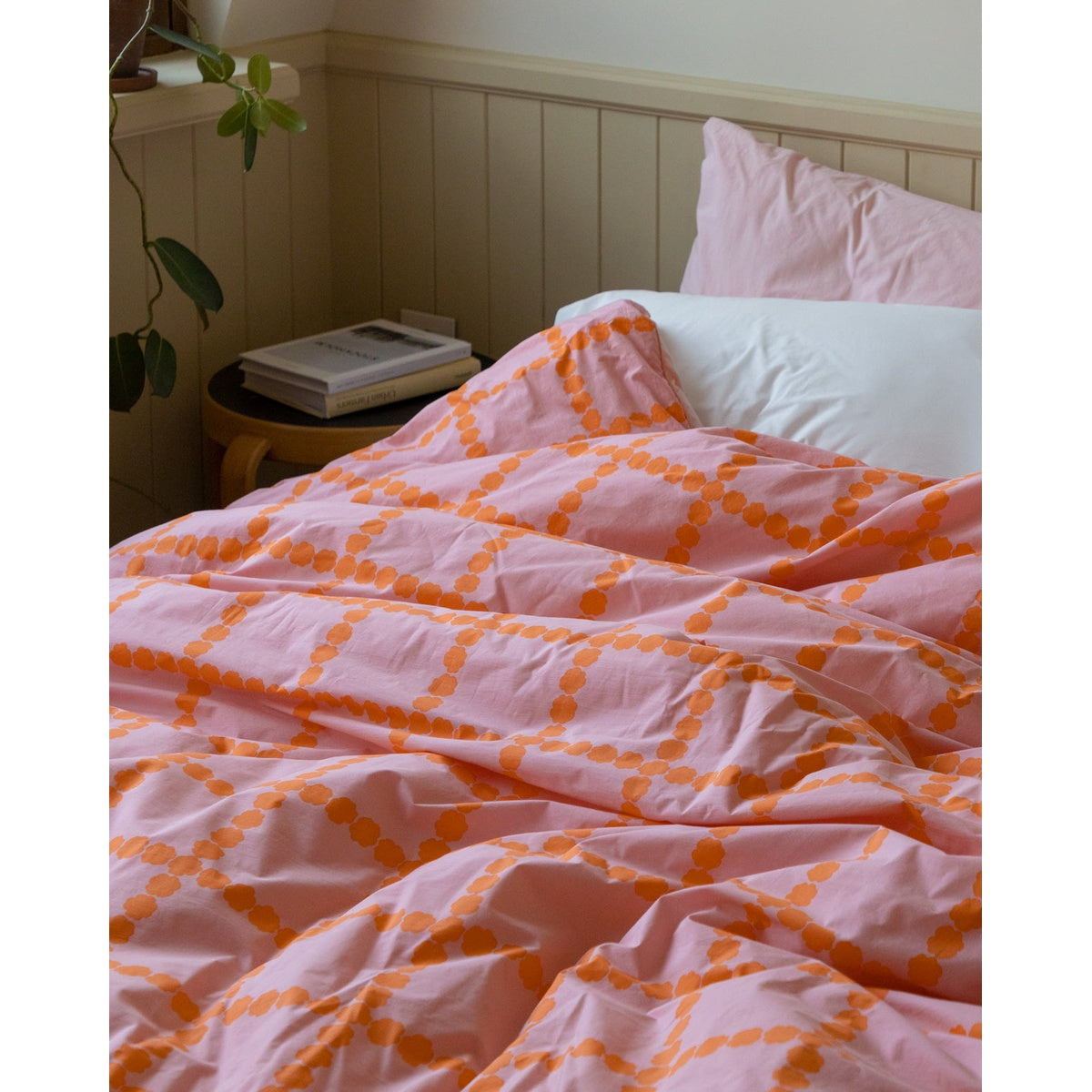 BLOSSOM CHECK CORAL DUVET COVER