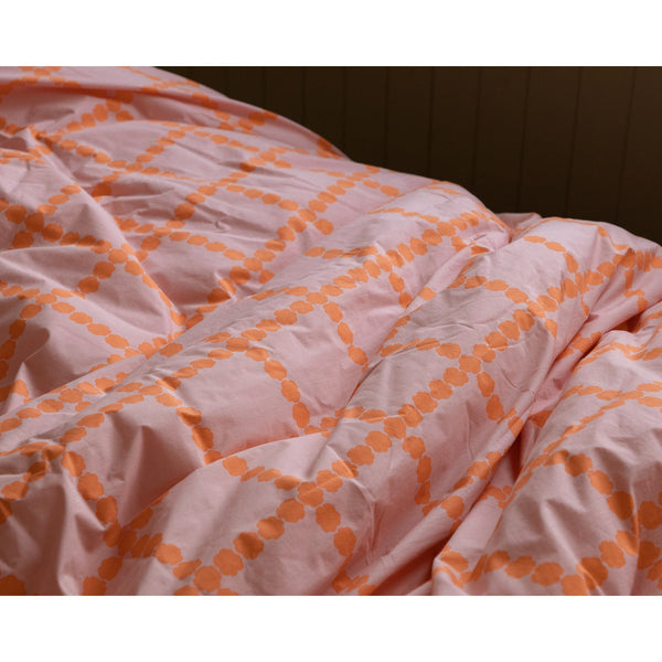 BLOSSOM CHECK CORAL DUVET COVER