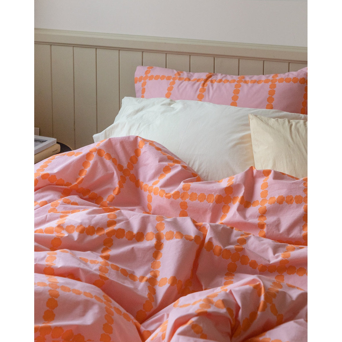 BLOSSOM CHECK CORAL DUVET COVER