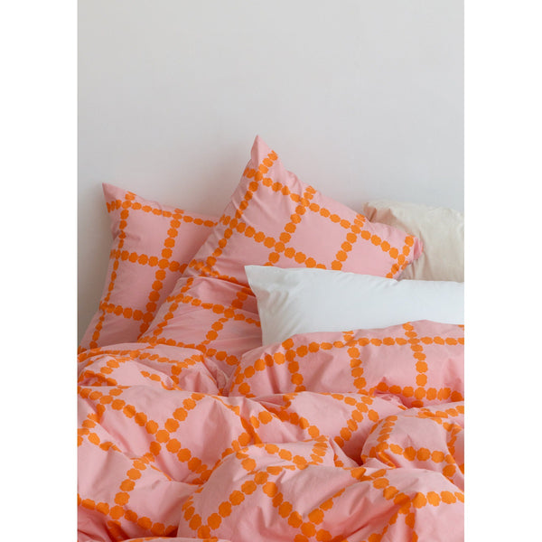BLOSSOM CHECK CORAL DUVET COVER