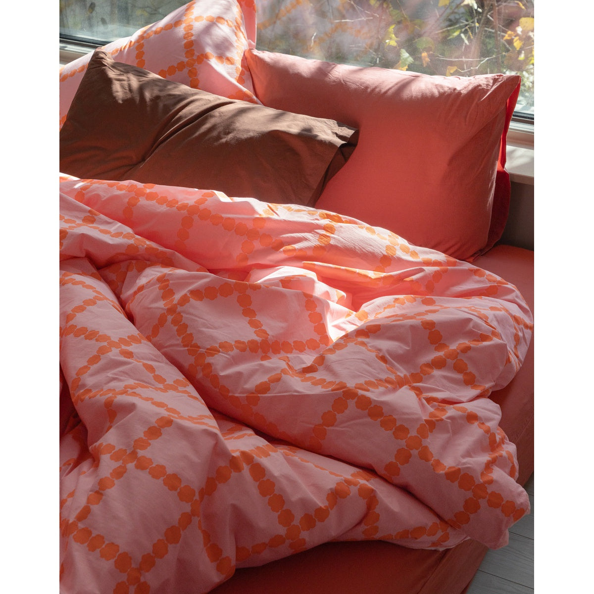 BLOSSOM CHECK CORAL DUVET COVER