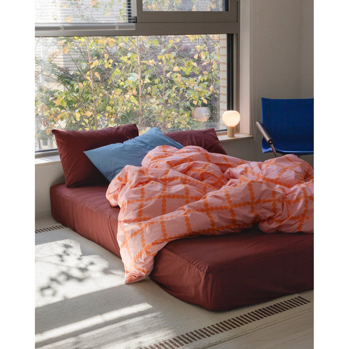 BLOSSOM CHECK CORAL DUVET COVER