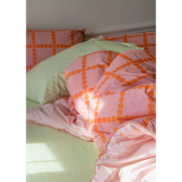 BLOSSOM CHECK CORAL DUVET COVER