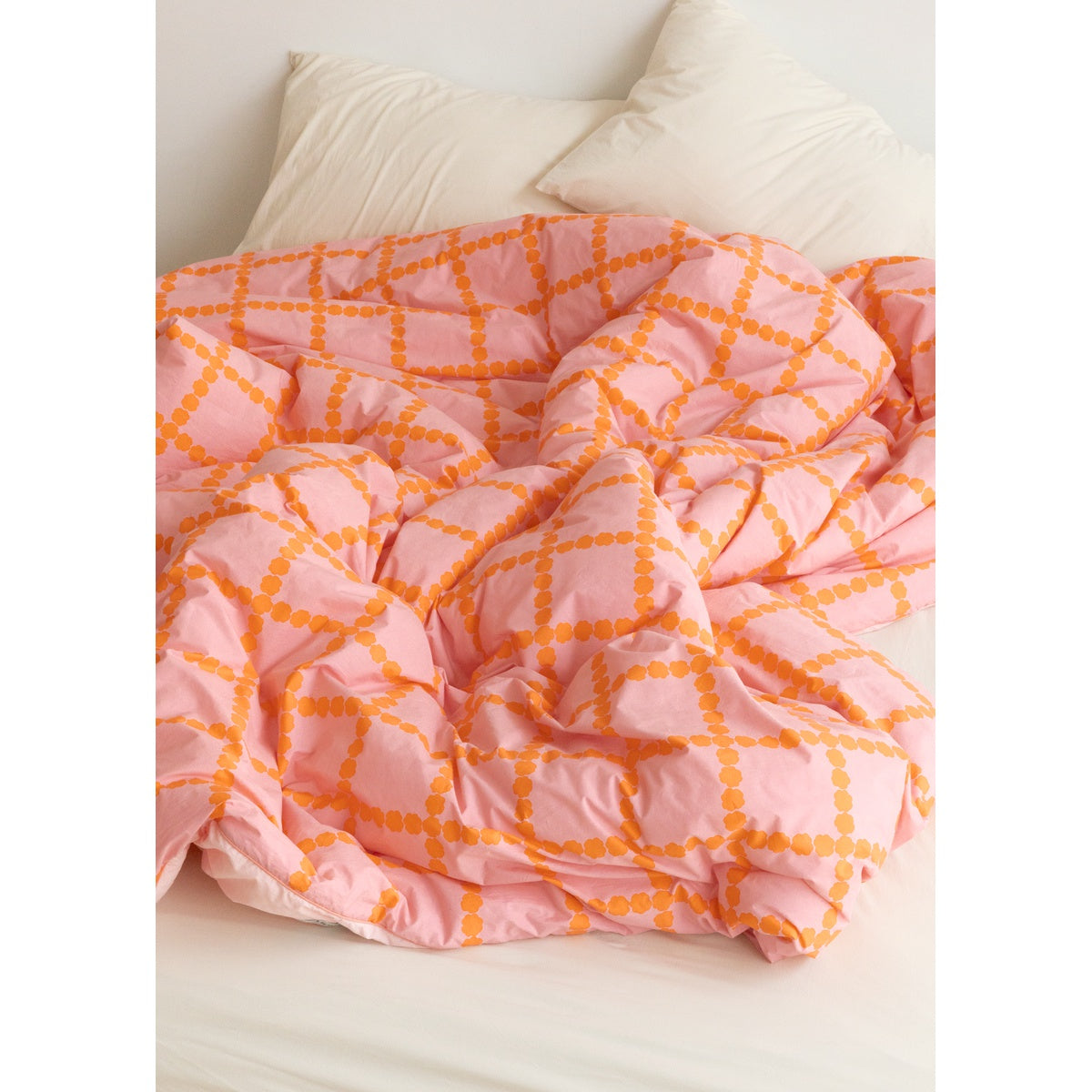 BLOSSOM CHECK CORAL DUVET COVER