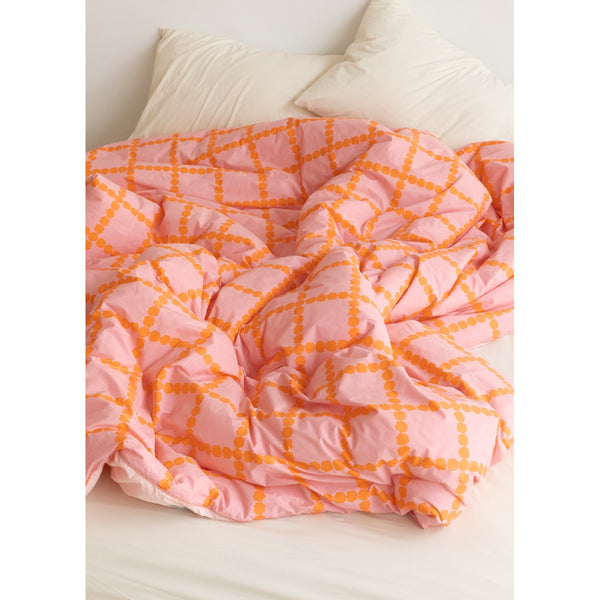 BLOSSOM CHECK CORAL DUVET COVER