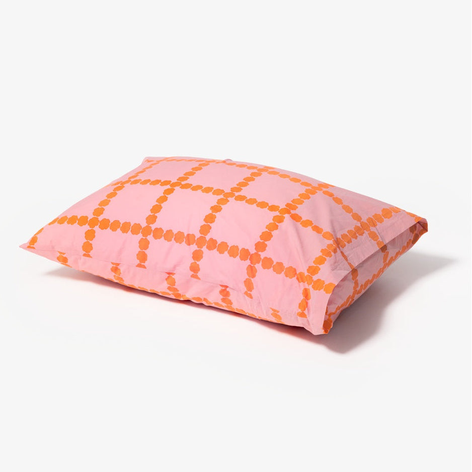 BLOSSOM CHECK CORAL PILLOW CASE
