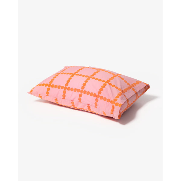 BLOSSOM CHECK CORAL PILLOW CASE
