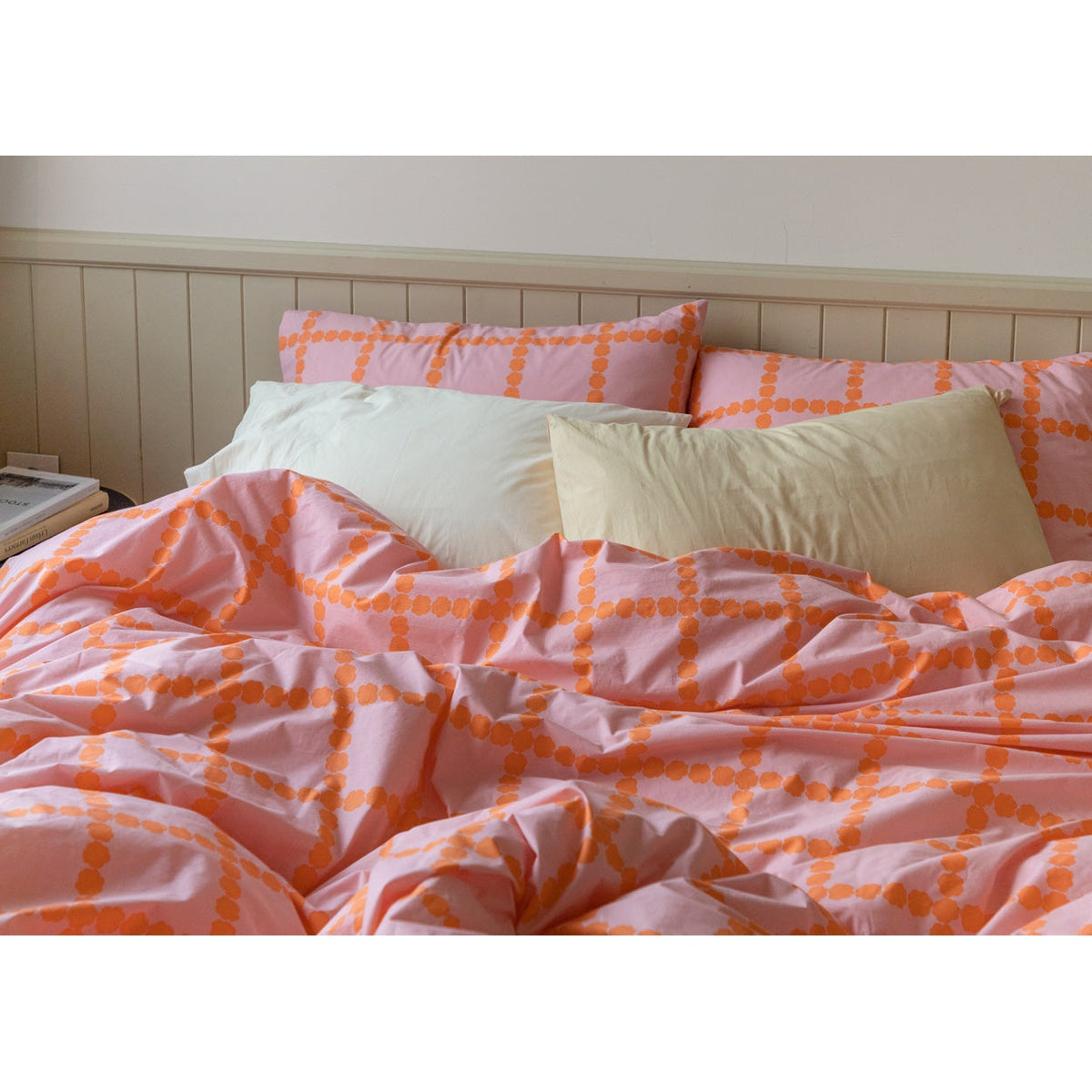 BLOSSOM CHECK CORAL PILLOW CASE