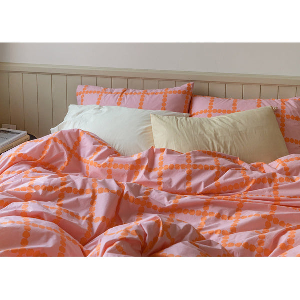 BLOSSOM CHECK CORAL PILLOW CASE