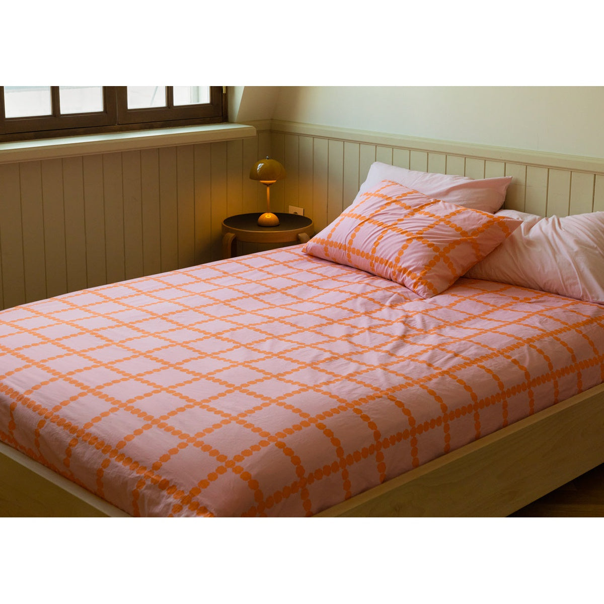 BLOSSOM CHECK CORAL PILLOW CASE