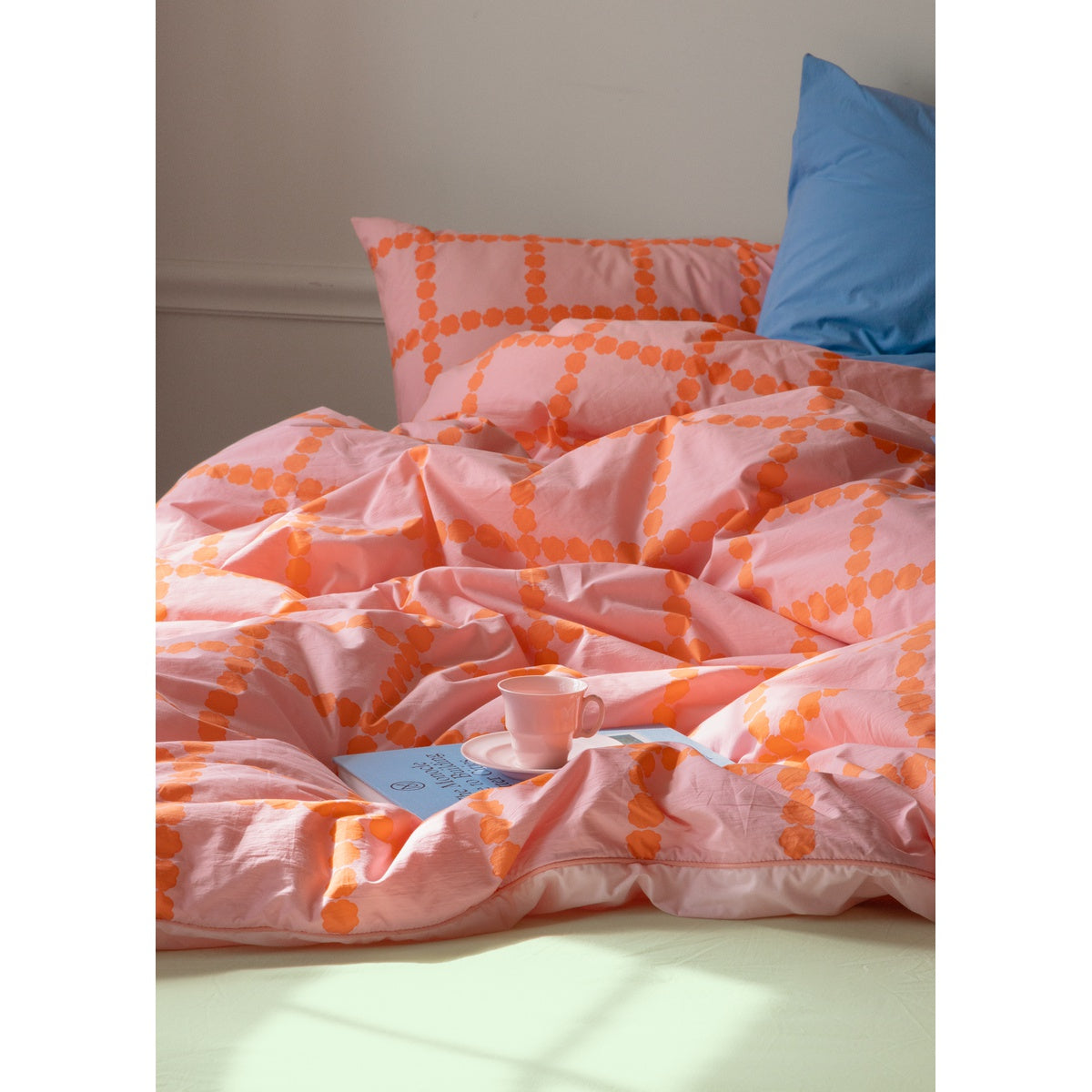 BLOSSOM CHECK CORAL PILLOW CASE