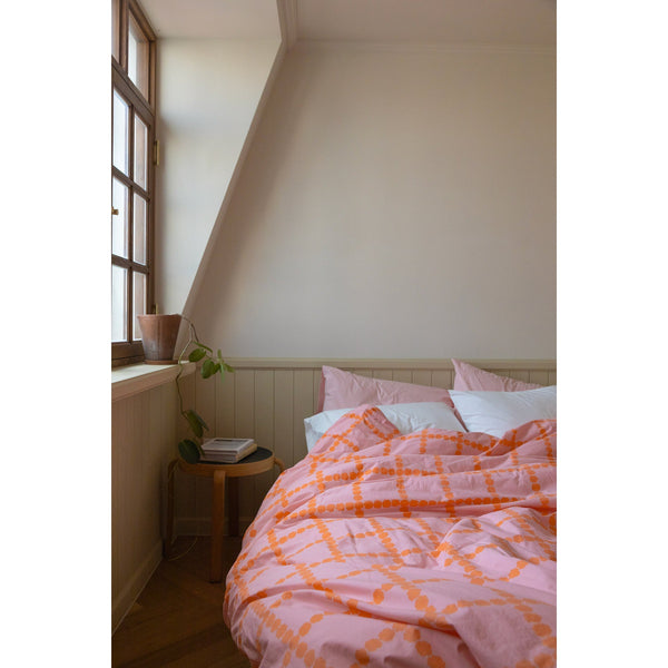 BLOSSOM CHECK CORAL PILLOW CASE