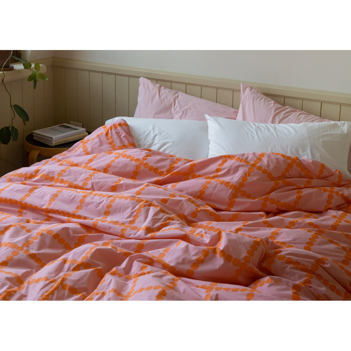 BLOSSOM CHECK CORAL PILLOW CASE