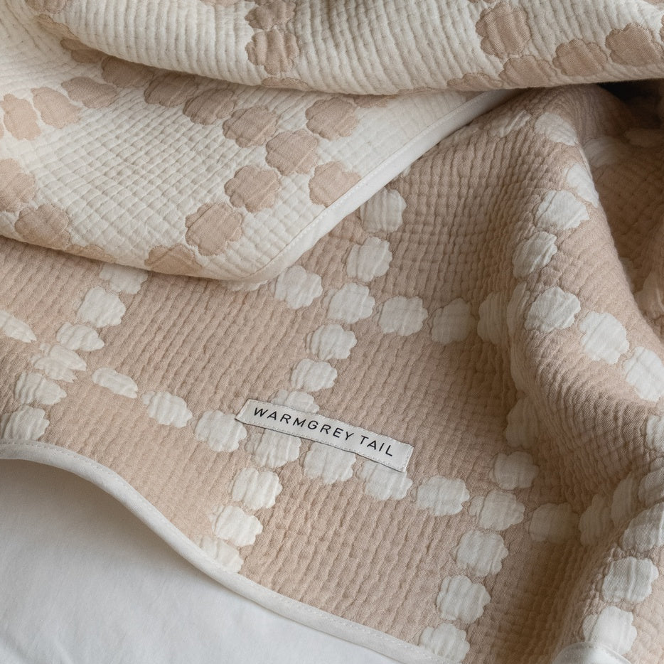 BLOSSOM CHECK COTTON MODAL BLANKET - BEIGE
