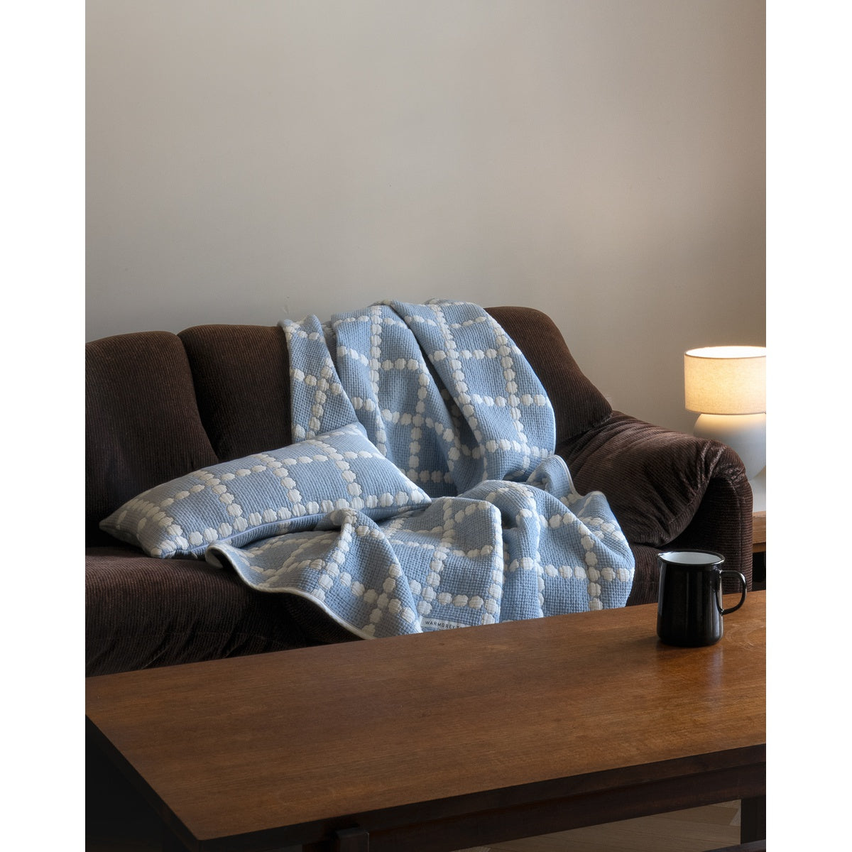 BLOSSOM CHECK COTTON MODAL BLANKET - BLUE