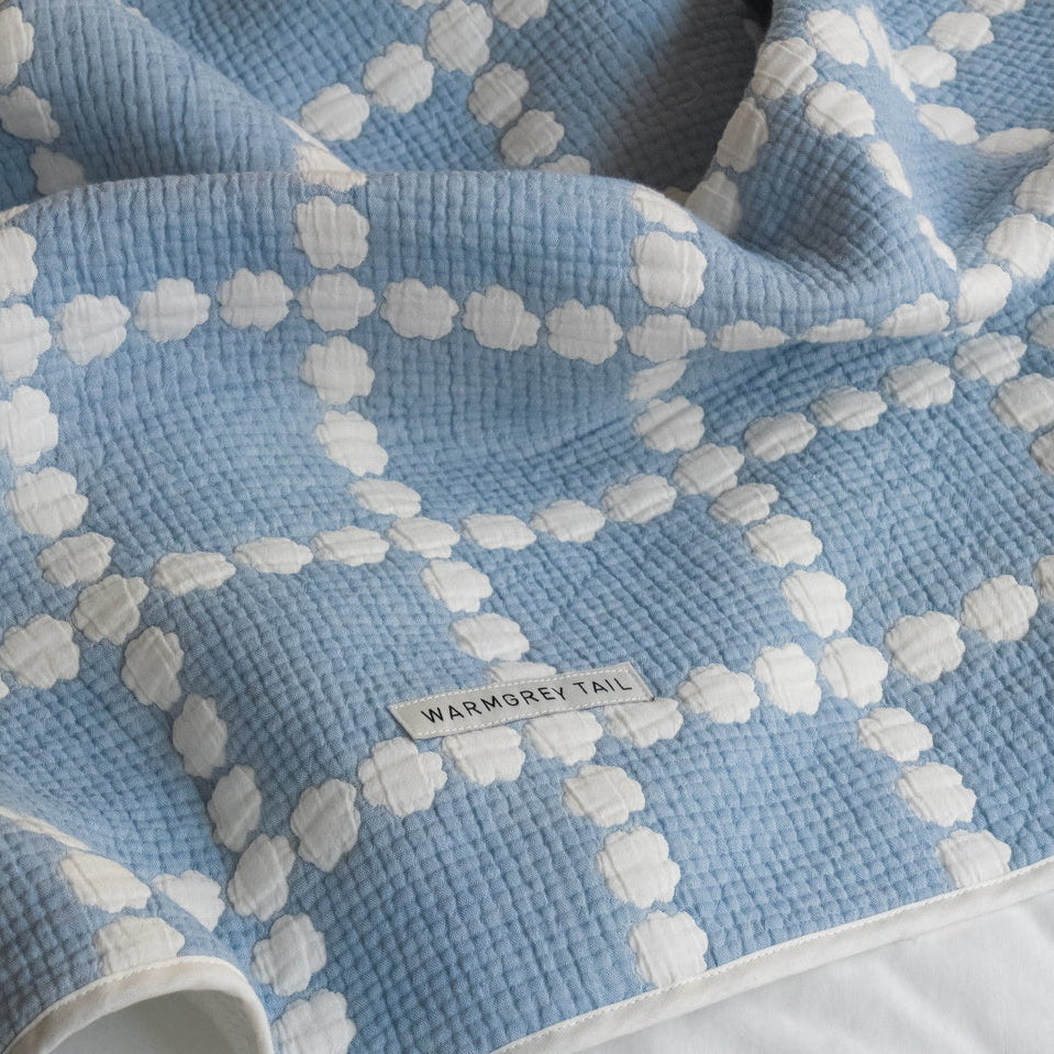 BLOSSOM CHECK COTTON MODAL BLANKET - BLUE