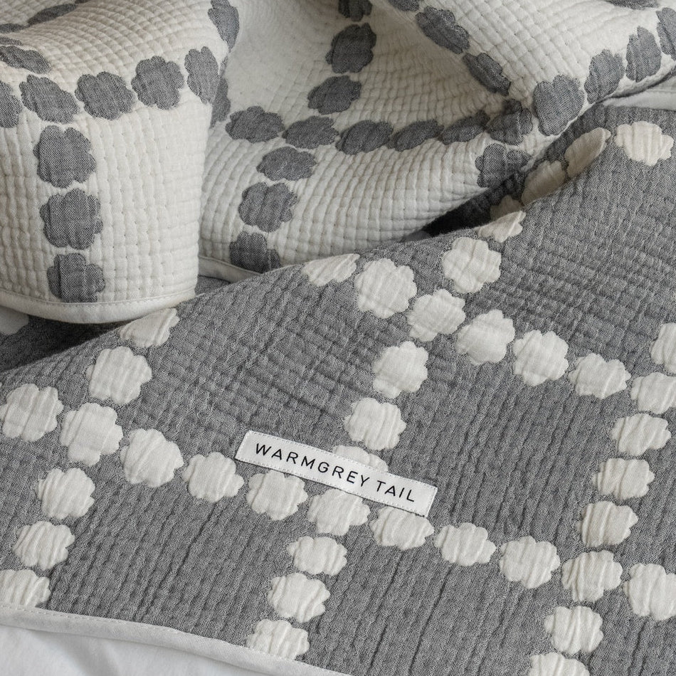 BLOSSOM CHECK COTTON MODAL BLANKET - WARMGREY