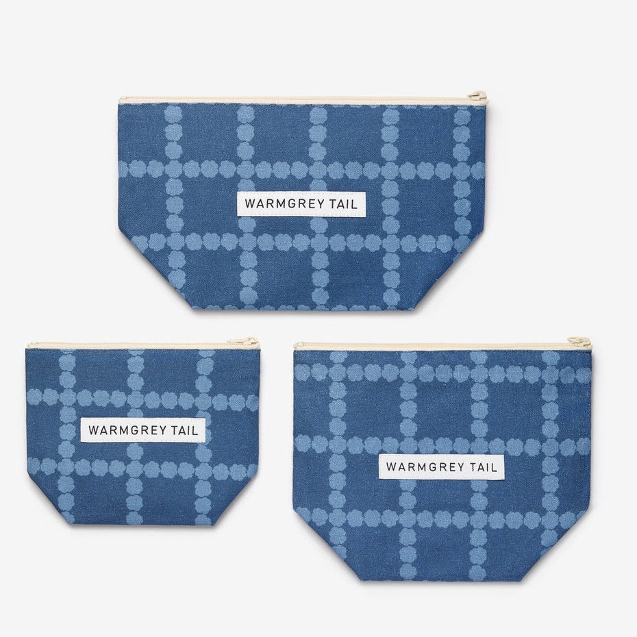 BLOSSOM CHECK STANDING POUCH - DENIM BLUE