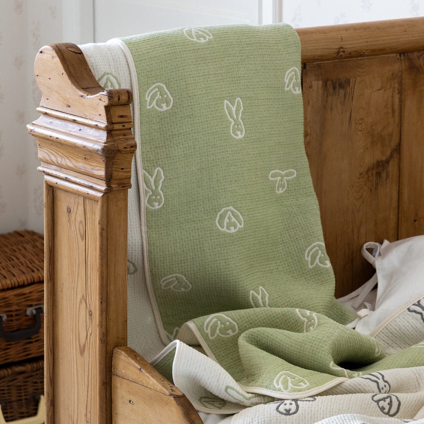 BUNNY BUNNY COTTON MODAL BLANKET - MOSS GREEN