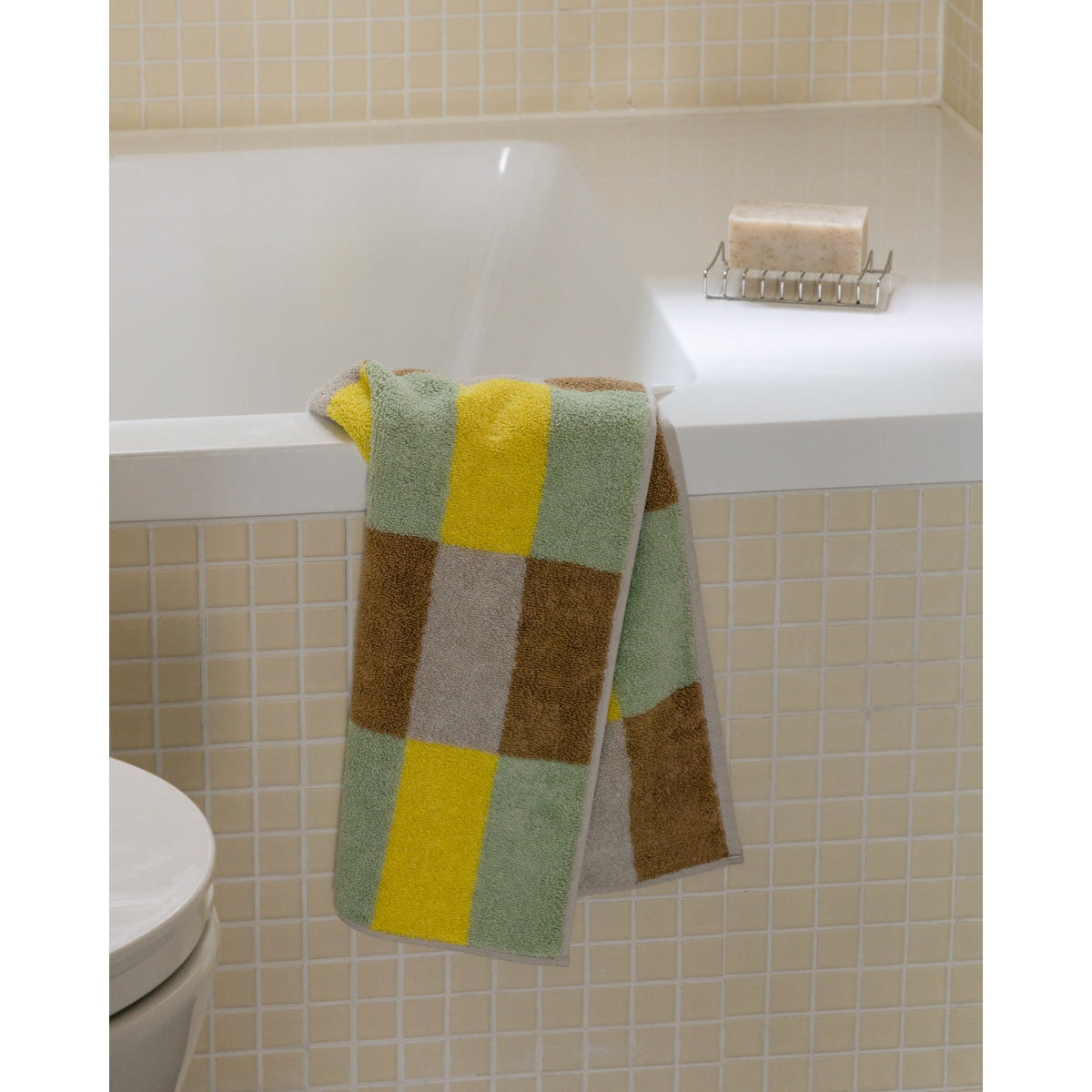 CHECK FACE TOWEL - SAND YELLOW