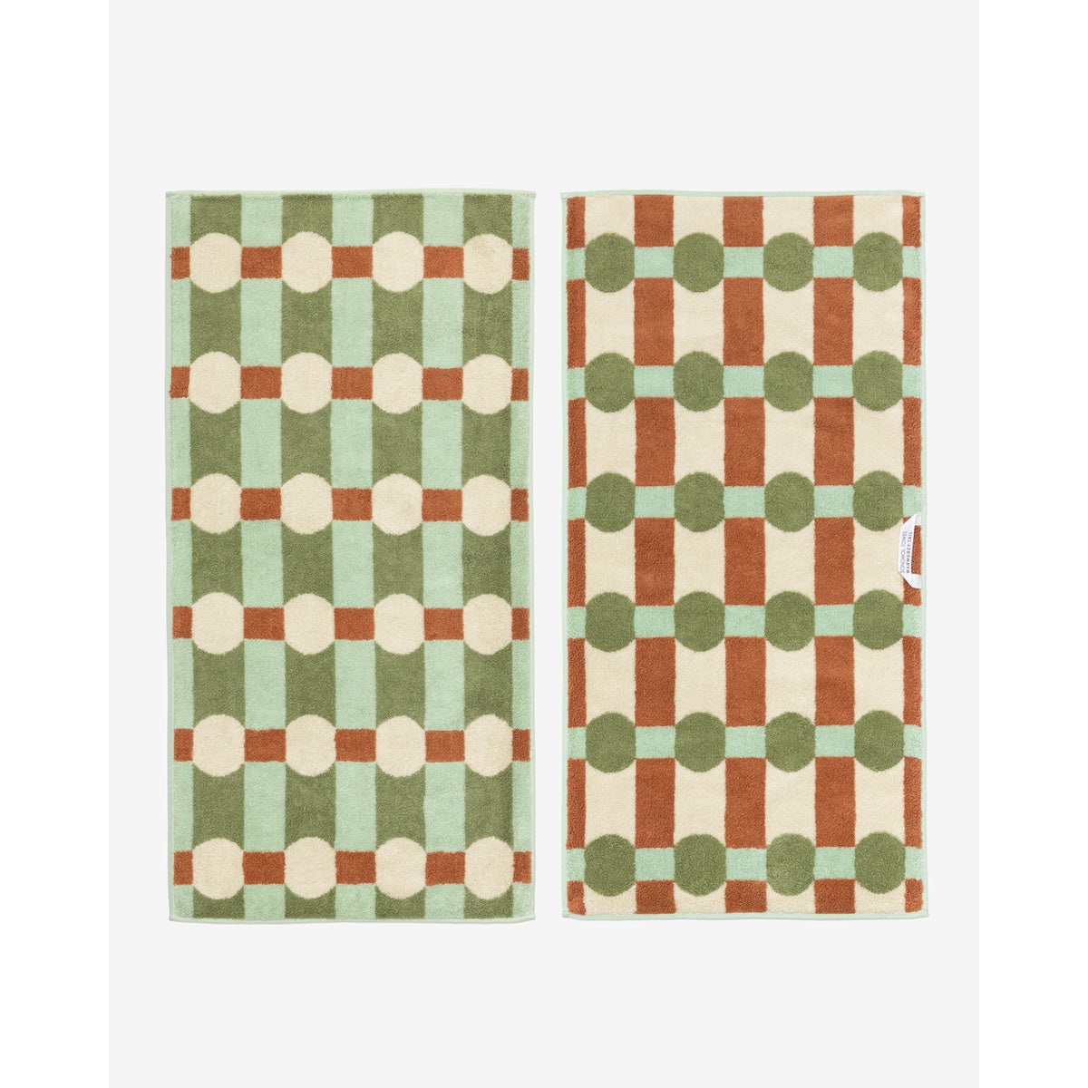 DOT CHECK FACE TOWEL - CREAM ON MINT