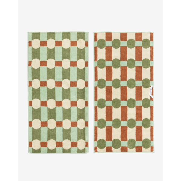 DOT CHECK FACE TOWEL - CREAM ON MINT