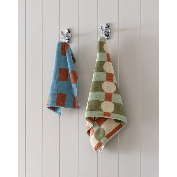 DOT CHECK FACE TOWEL - CREAM ON MINT
