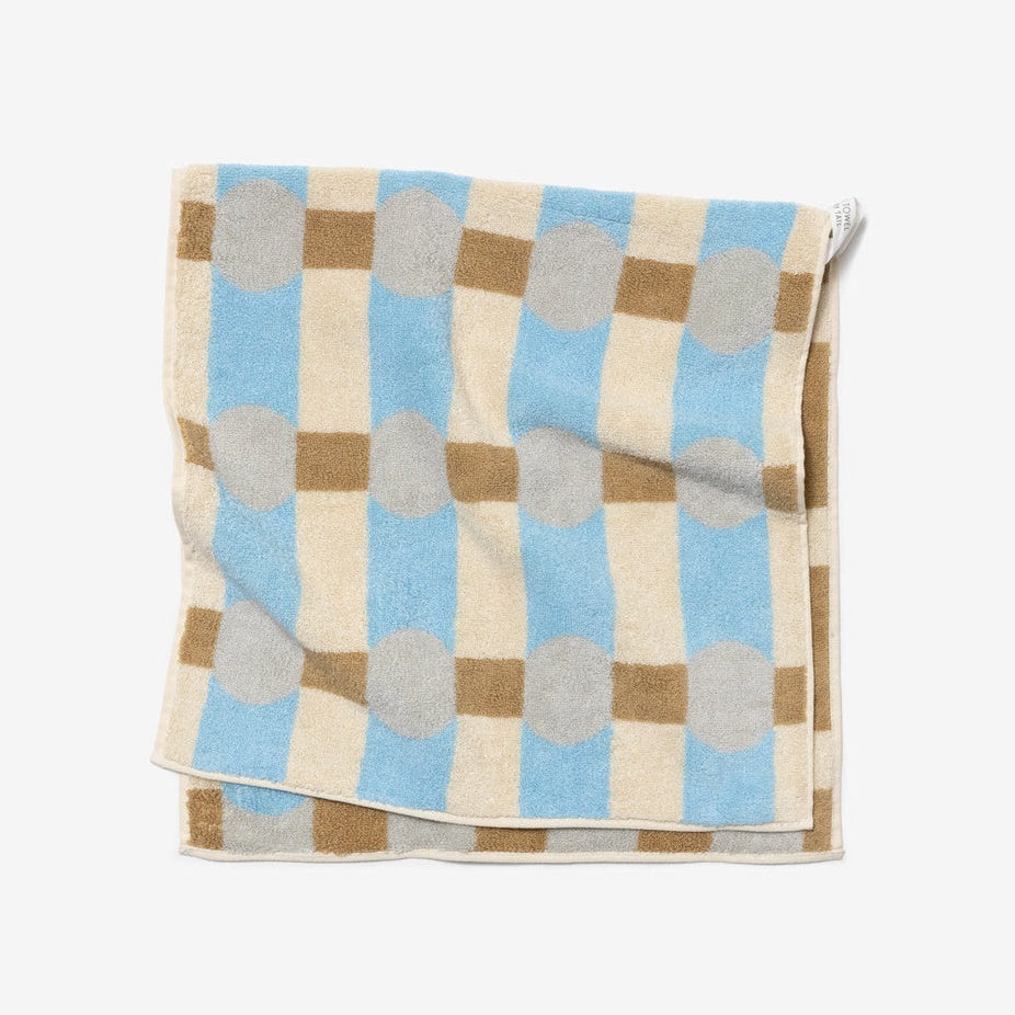 DOT CHECK FACE TOWEL - GREY ON CREAM