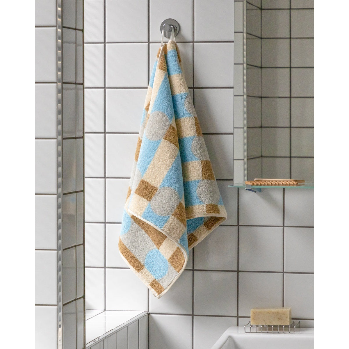 DOT CHECK FACE TOWEL - GREY ON CREAM