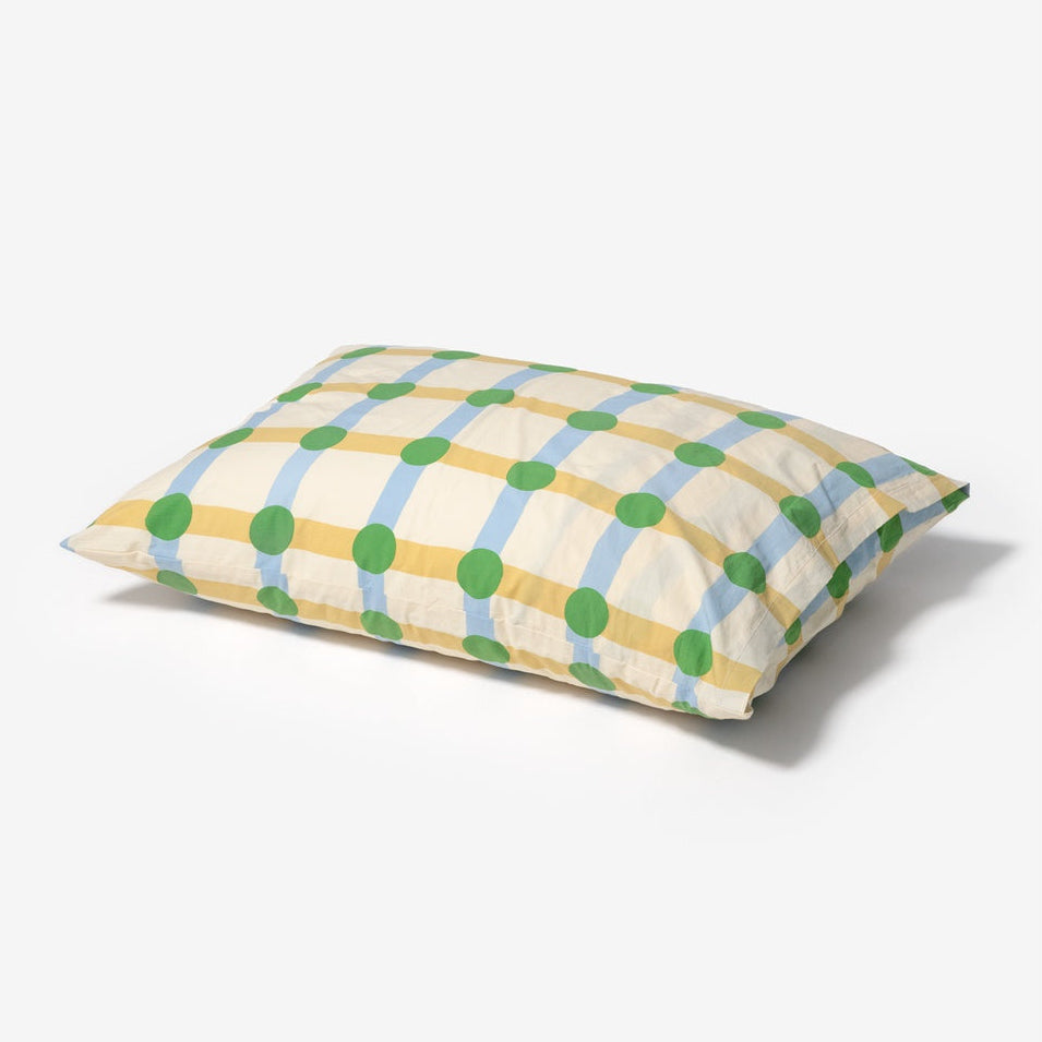 DOT CHECK GREEN ON BEIGE PILLOW CASE