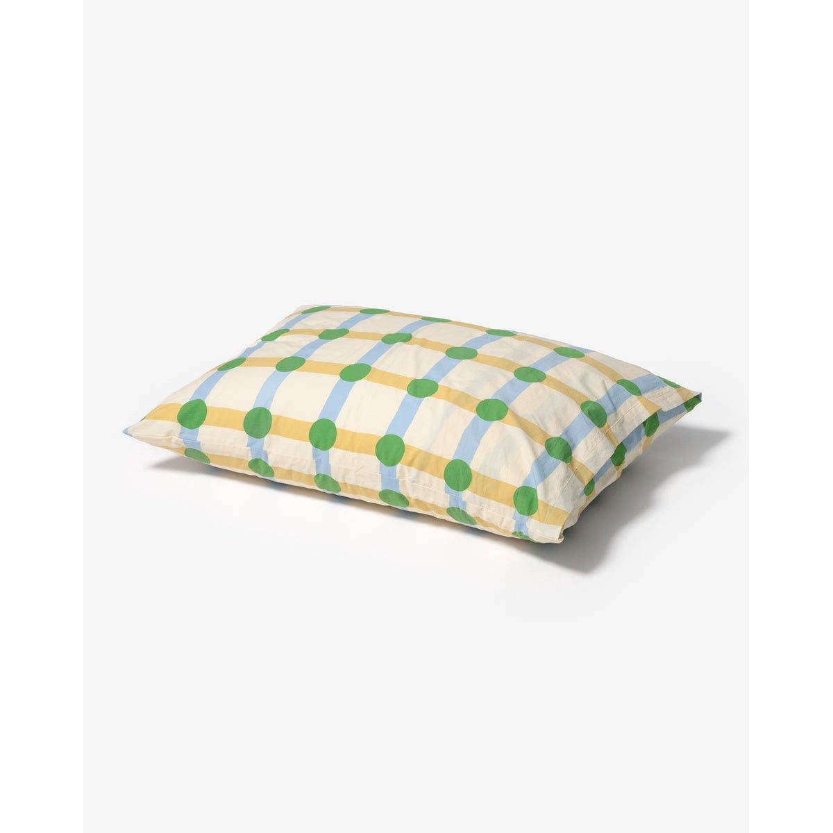 DOT CHECK GREEN ON BEIGE PILLOW CASE