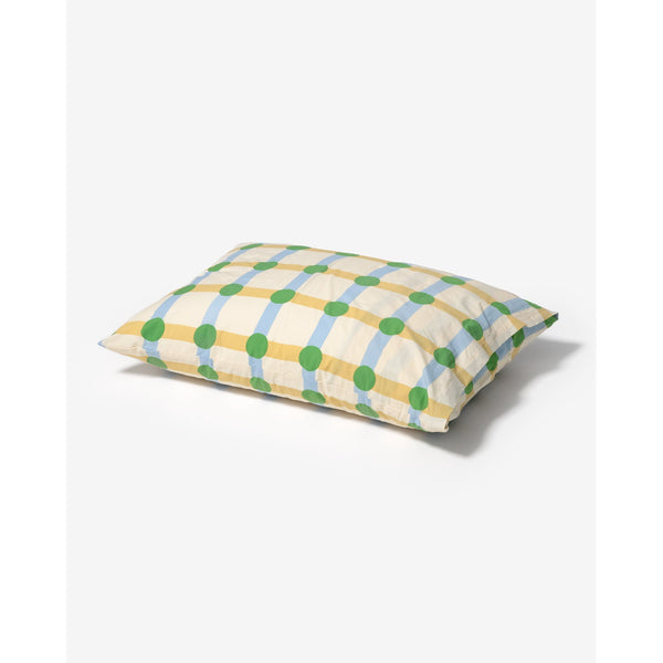 DOT CHECK GREEN ON BEIGE PILLOW CASE