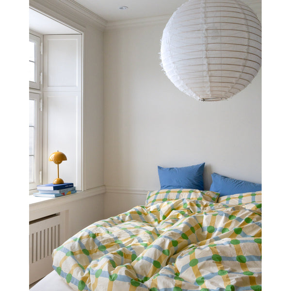 DOT CHECK GREEN ON BEIGE PILLOW CASE