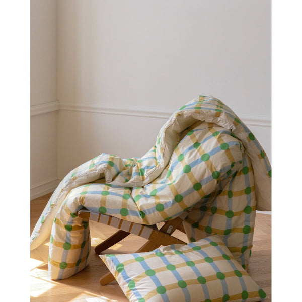 DOT CHECK GREEN ON BEIGE PILLOW CASE