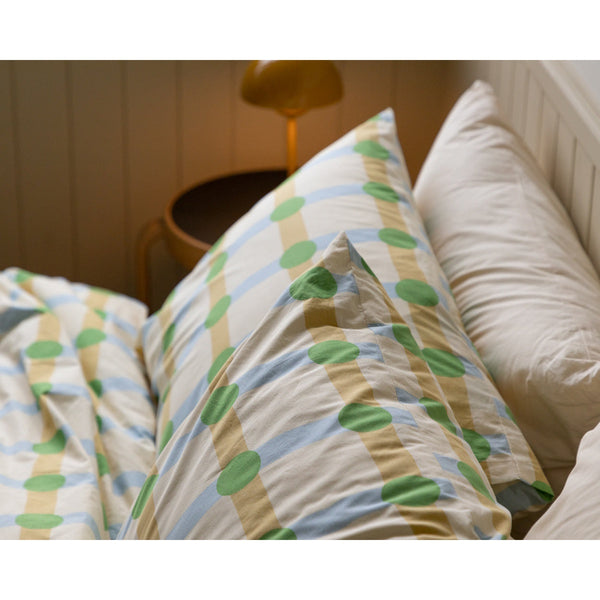 DOT CHECK GREEN ON BEIGE PILLOW CASE