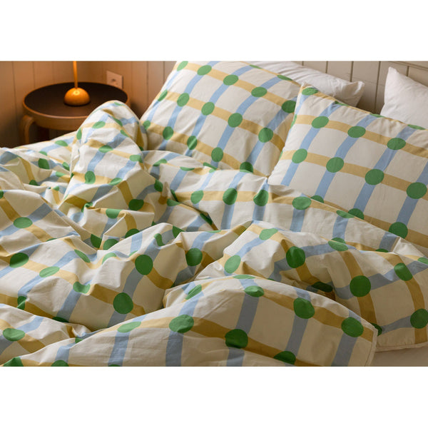 DOT CHECK GREEN ON BEIGE PILLOW CASE