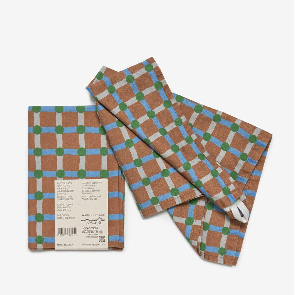 DOT CHECK KITCHEN CLOTH II - GREEN ON BRICK