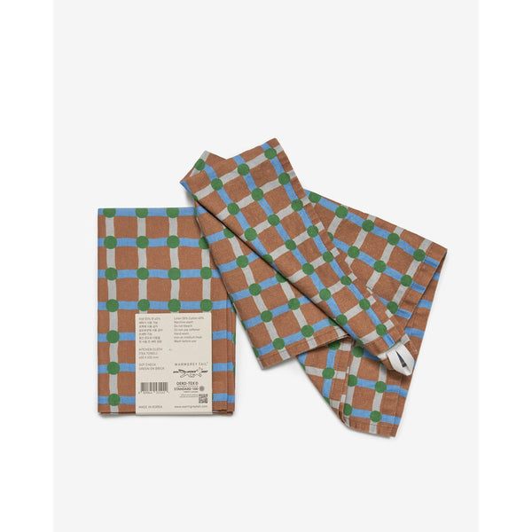 DOT CHECK KITCHEN CLOTH II - GREEN ON BRICK