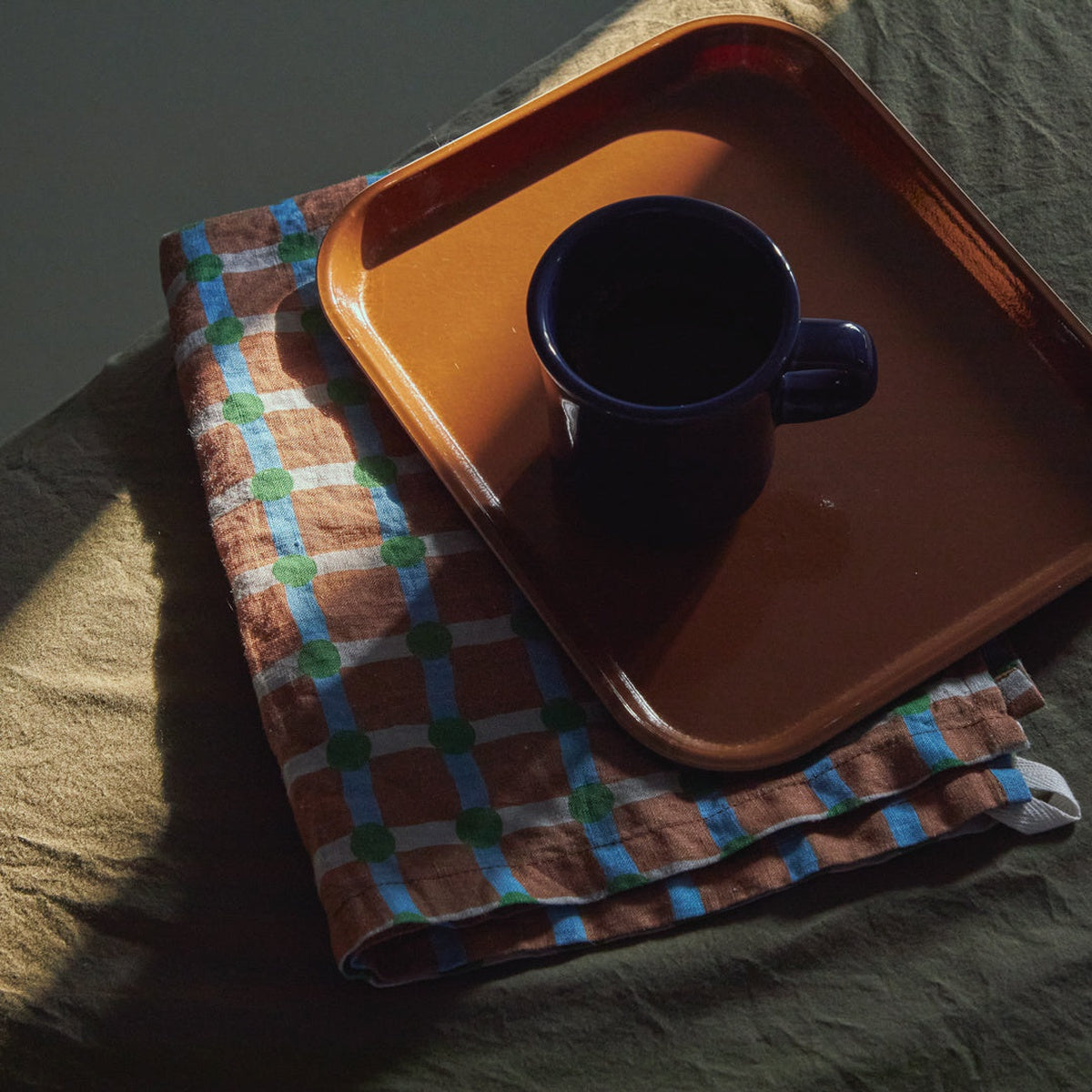DOT CHECK KITCHEN CLOTH II - GREEN ON BRICK