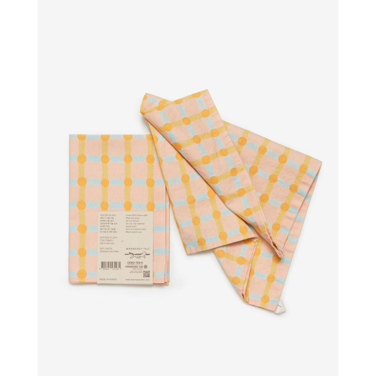 DOT CHECK KITCHEN CLOTH II - ORANGE ON PINK
